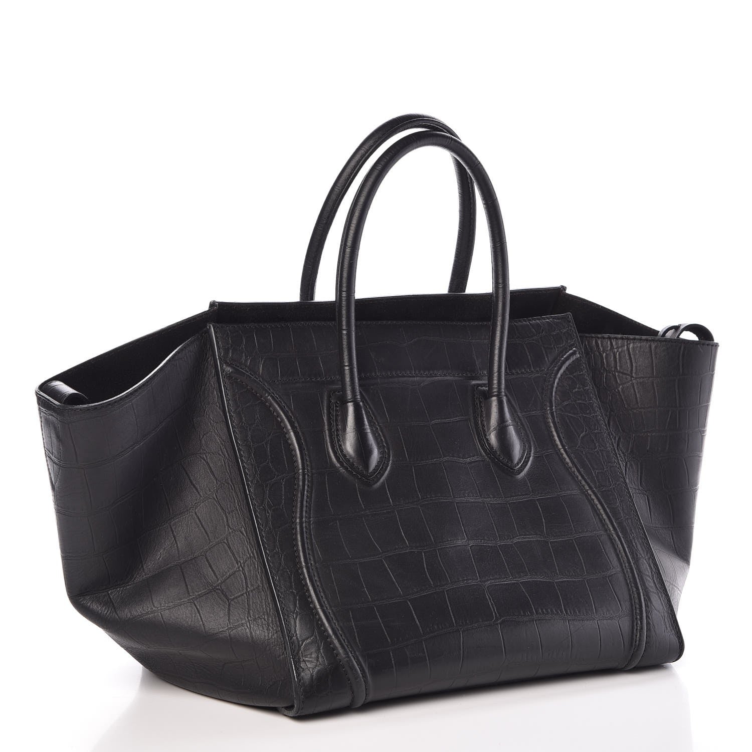 Celine Crocodile Embossed Calfskin Medium Phantom Luggage Black 3 of 11