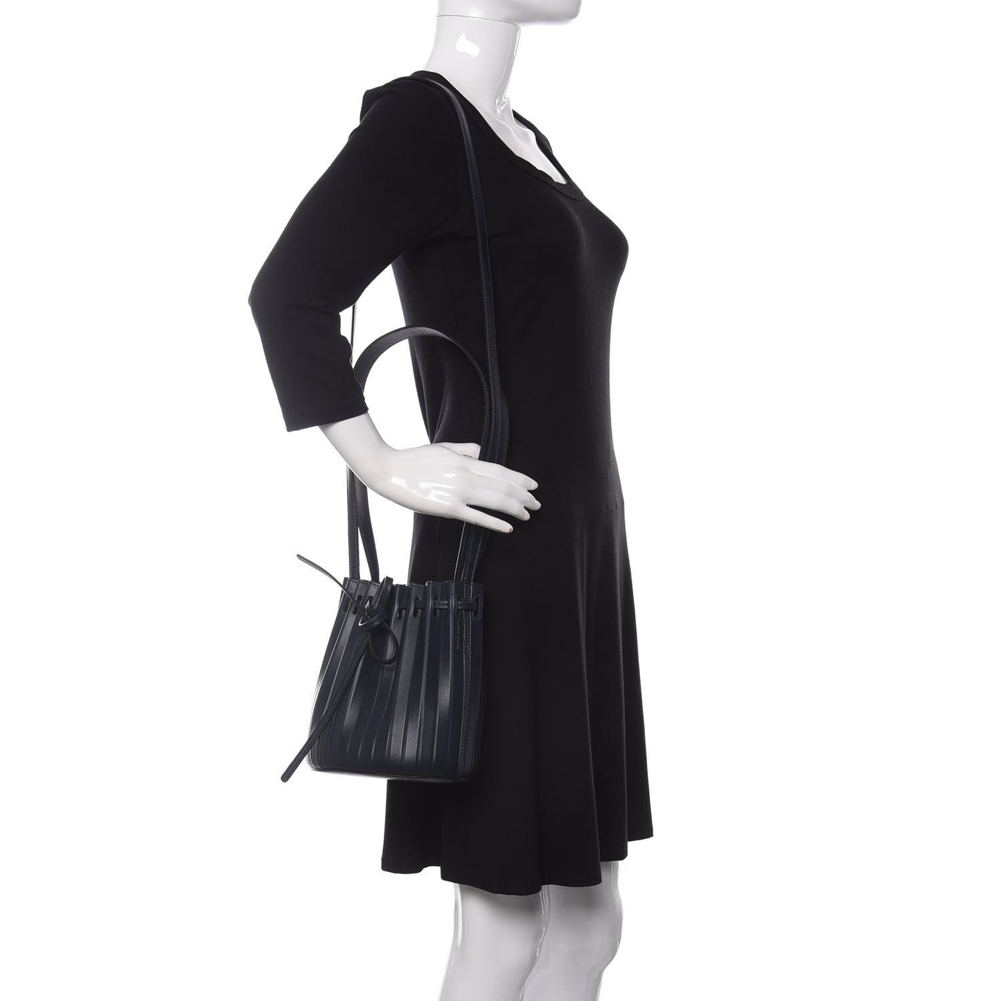 Vegetable Tanned Calfskin Pleated Mini Bucket Bag Blu