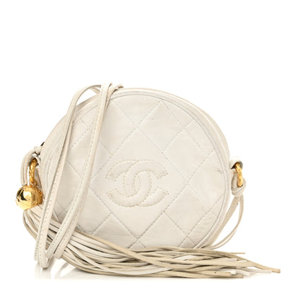 Chanel Lambskin Quilted Round Tassel Crossbody Bag White 1 of 22