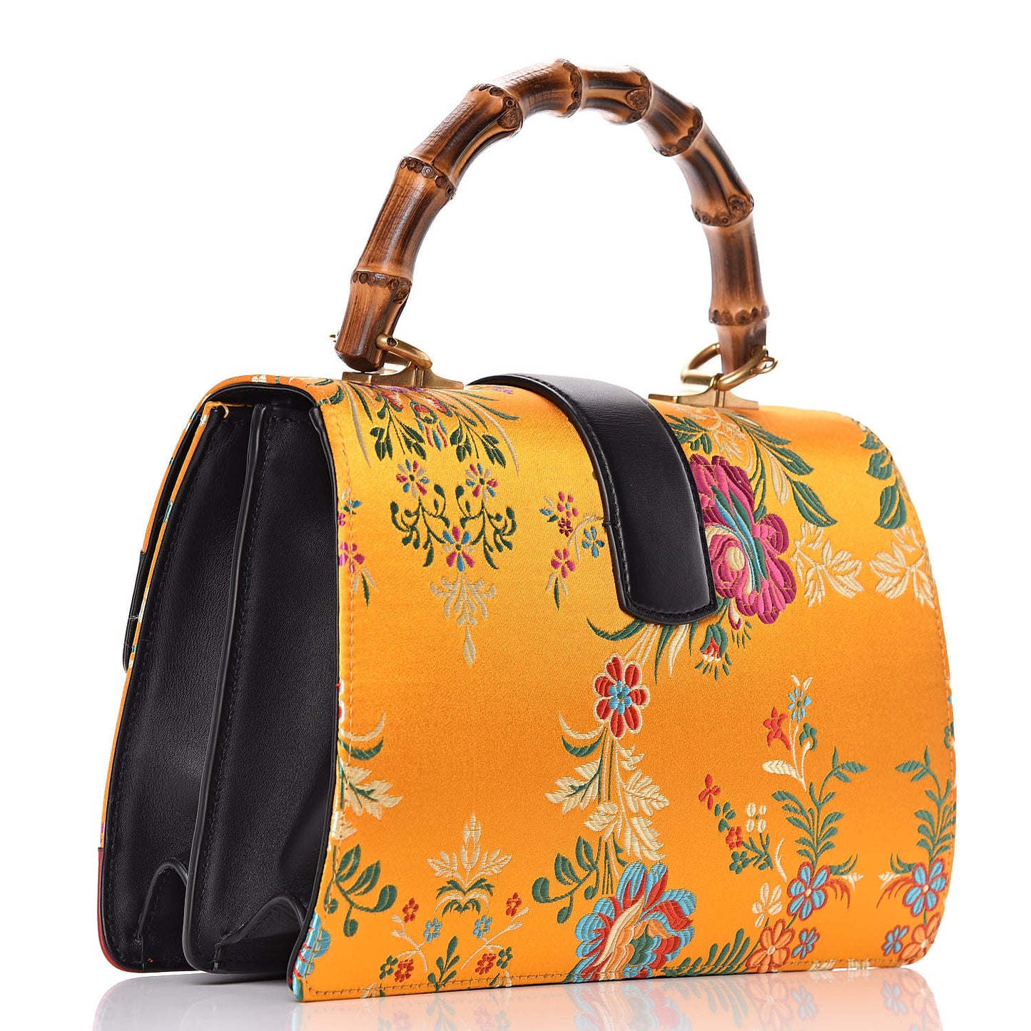 Satin Calfskin Bamboo Web Tokyo Print Medium Dionysus Top Handle Bag Giallo Multicolor Blue Agata Hibiscus Red