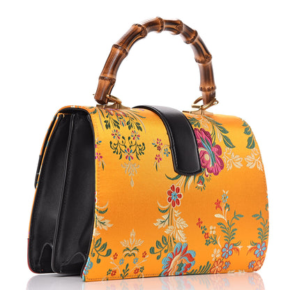 Gucci Satin Calfskin Bamboo Web Tokyo Print Medium Dionysus Top Handle Bag Giallo Multicolor Blue Agata Hibiscus Red 3 of 12