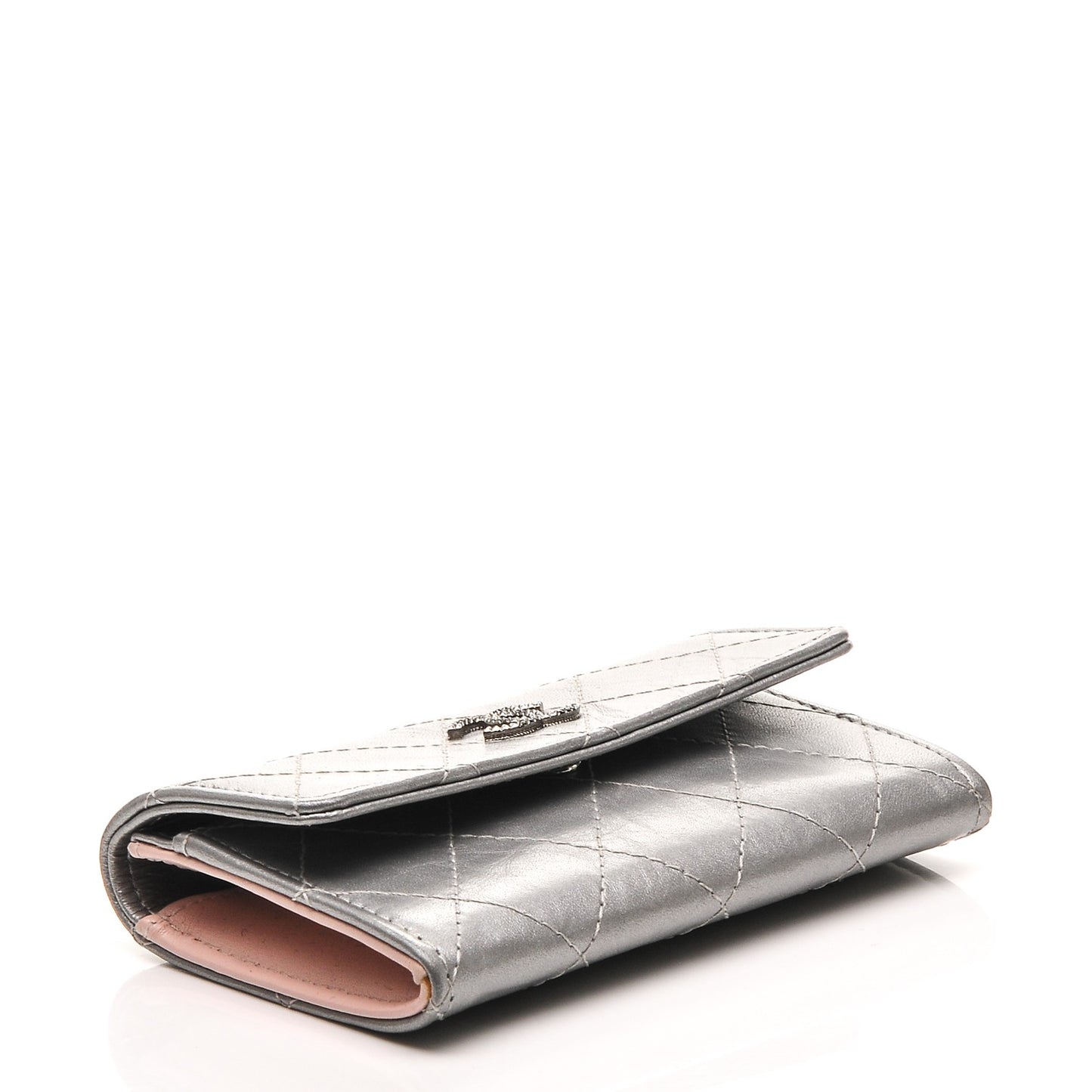 Metallic Calfskin Quilted Palette Card Holder Silver