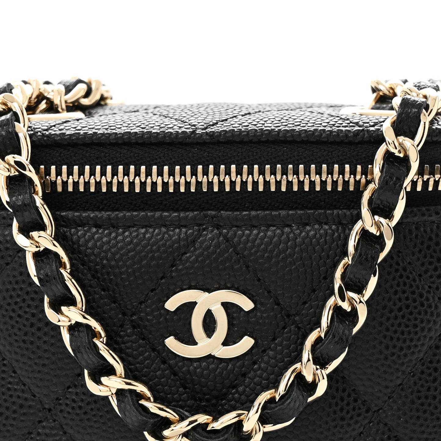 Caviar Quilted Small Vertical Coco Beauty Vanity Case With Chain Black