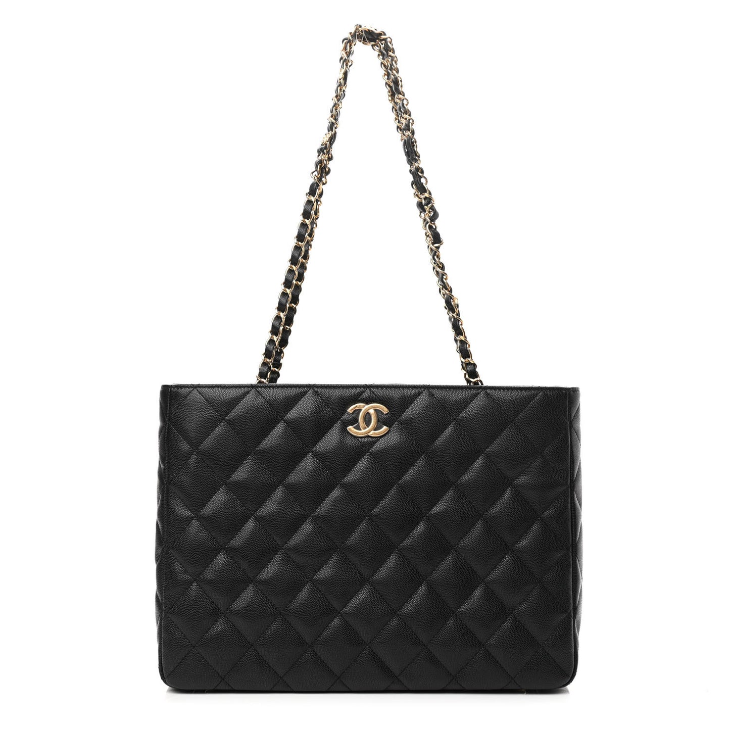 Caviar Quilted Small Shopping Tote Black