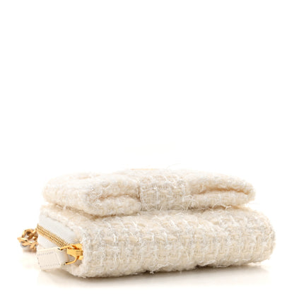 Chanel Tweed Quilted Bow Flap Card Holder On Chain White 4 of 12