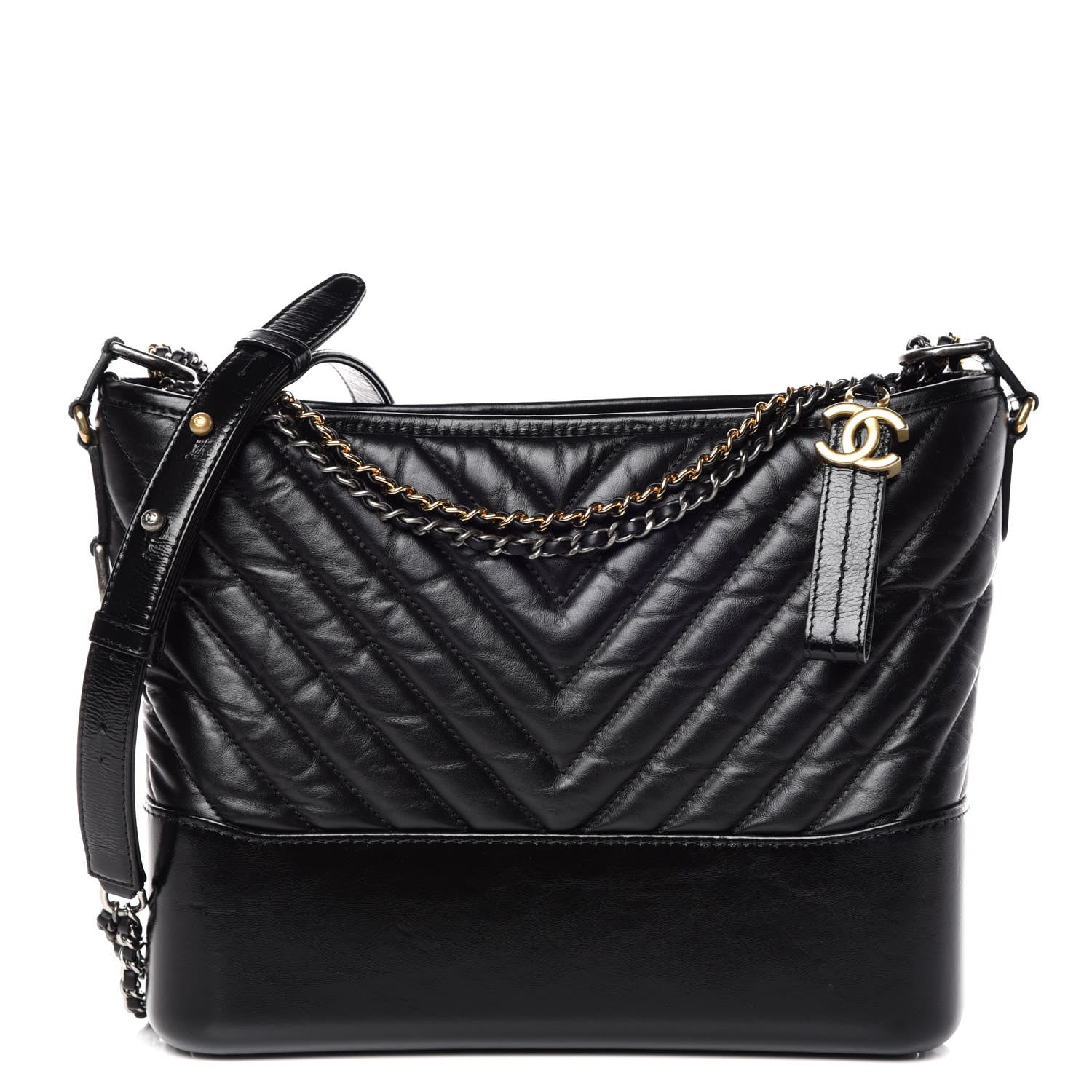 Chanel Aged Calfskin Chevron Quilted Medium Gabrielle Hobo Black 1 of 10