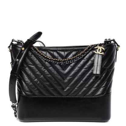 Chanel Aged Calfskin Chevron Quilted Medium Gabrielle Hobo Black 1 of 10
