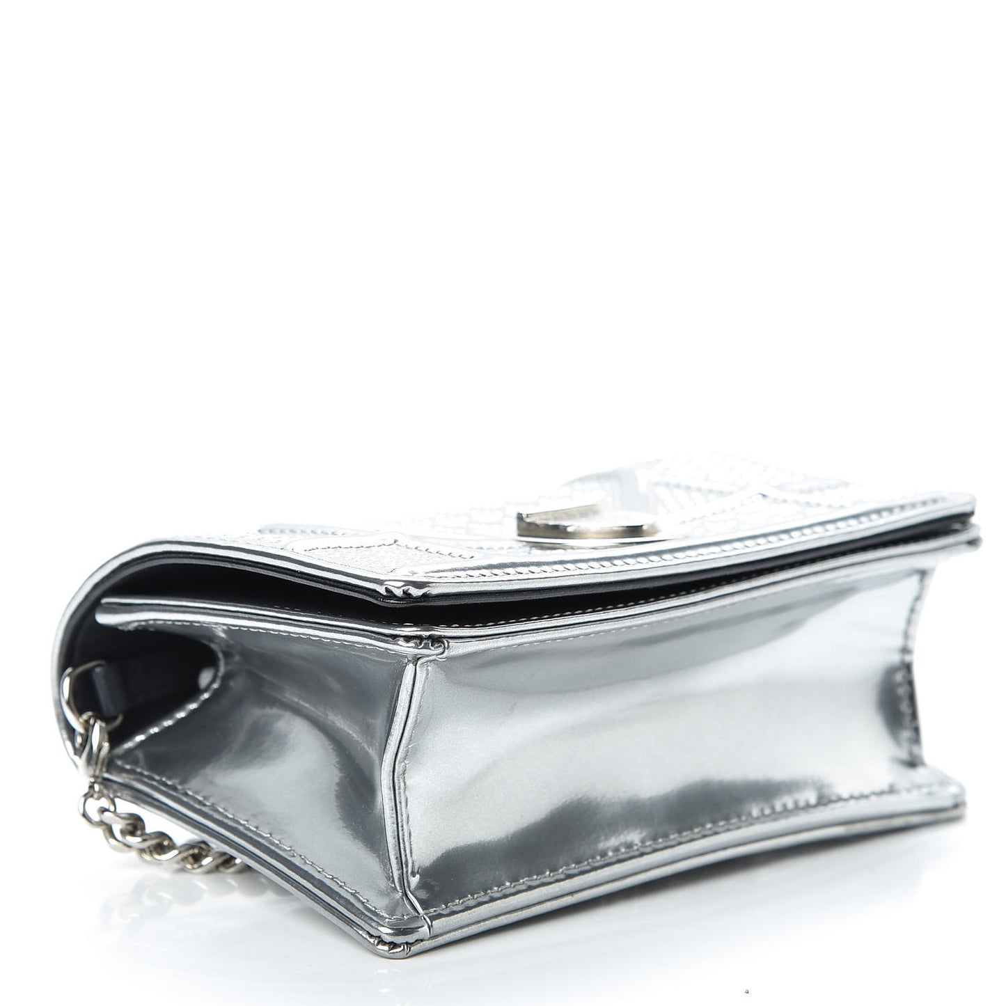 Metallic Patent Micro-Cannage Baby Diorama Flap Bag Silver