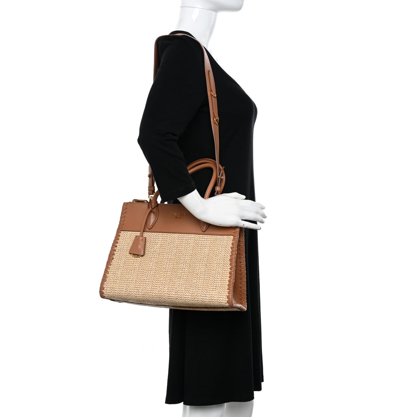 Raffia City Calfskin Whipstitch Medium Paradigme Bag Naturale Caramel