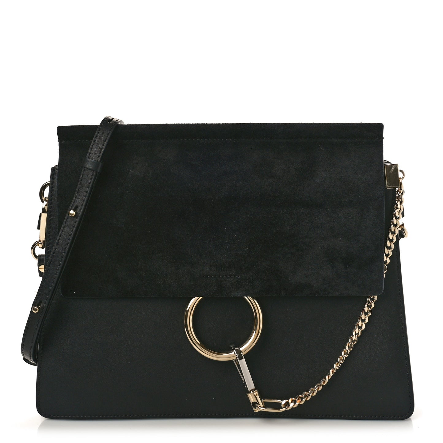 Suede Calfskin Medium Faye Shoulder Bag Black