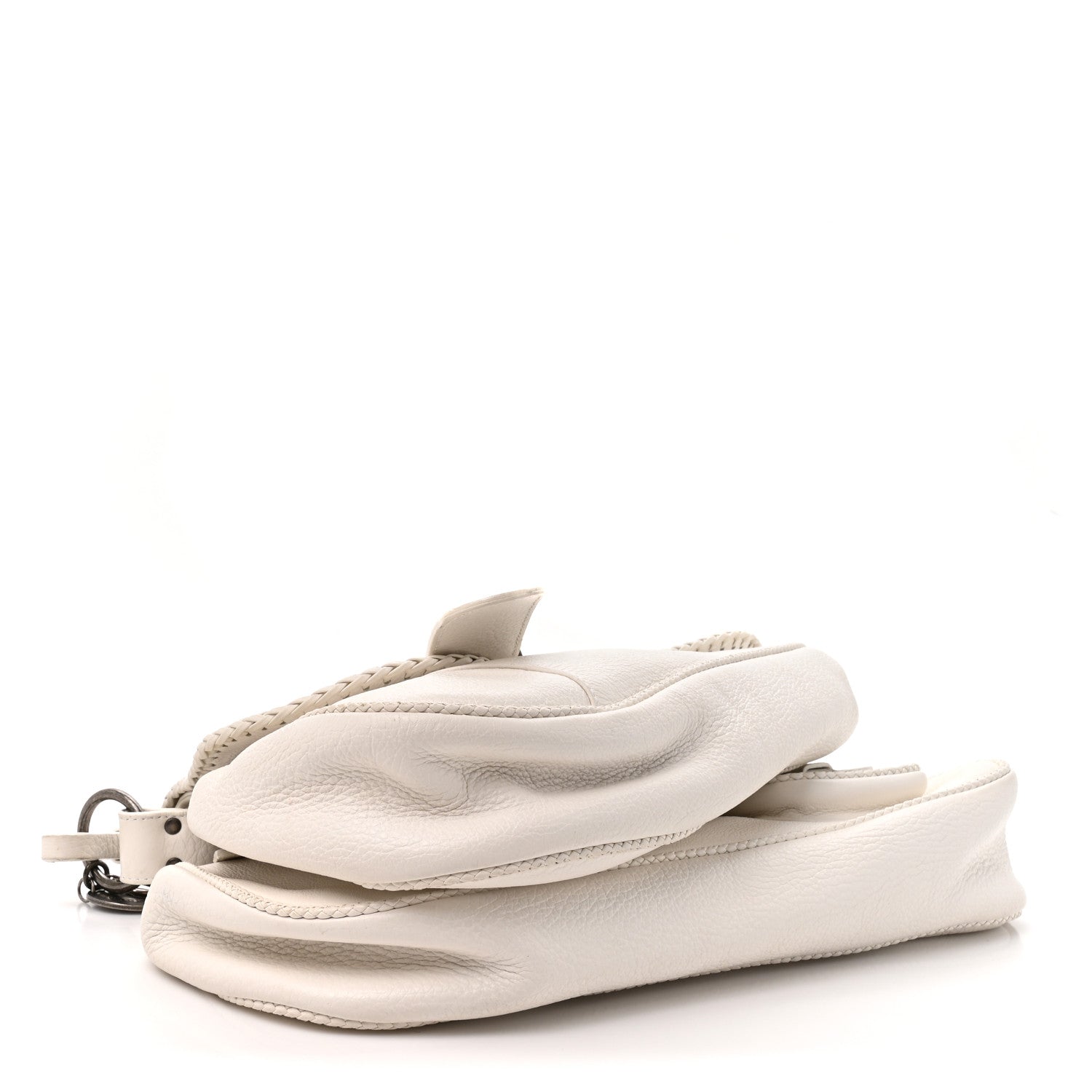 Christian Dior Pebbled Calfskin Braided Gaucho Double Saddle Flap Bag White 4 of 14
