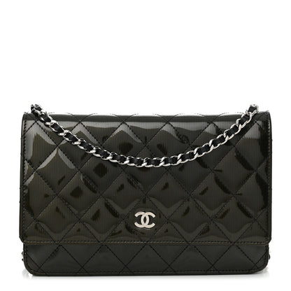 Chanel Striated Patent Quilted Wallet on Chain WOC Black 1 of 12