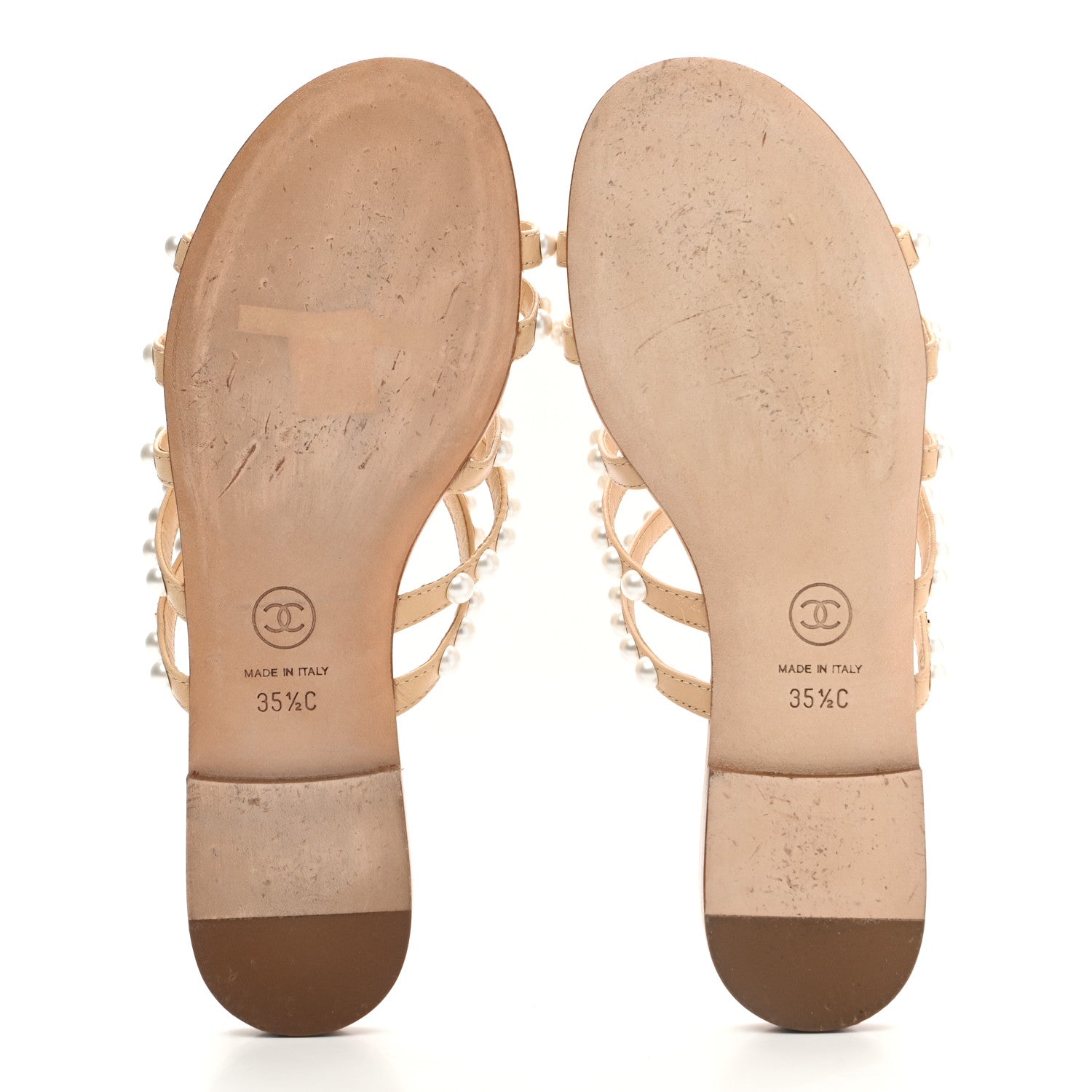 Chanel Crackled Lambskin Pearl Mule Sandals 35.5 Beige 5 of 11