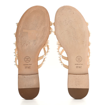 Chanel Crackled Lambskin Pearl Mule Sandals 35.5 Beige 5 of 11