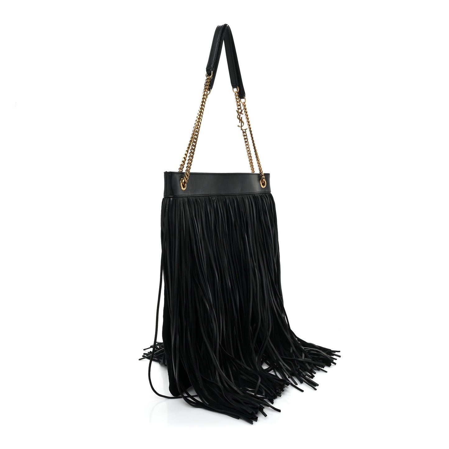 Suede Calfskin Large Grace Fringed Hobo Bag Rope Black