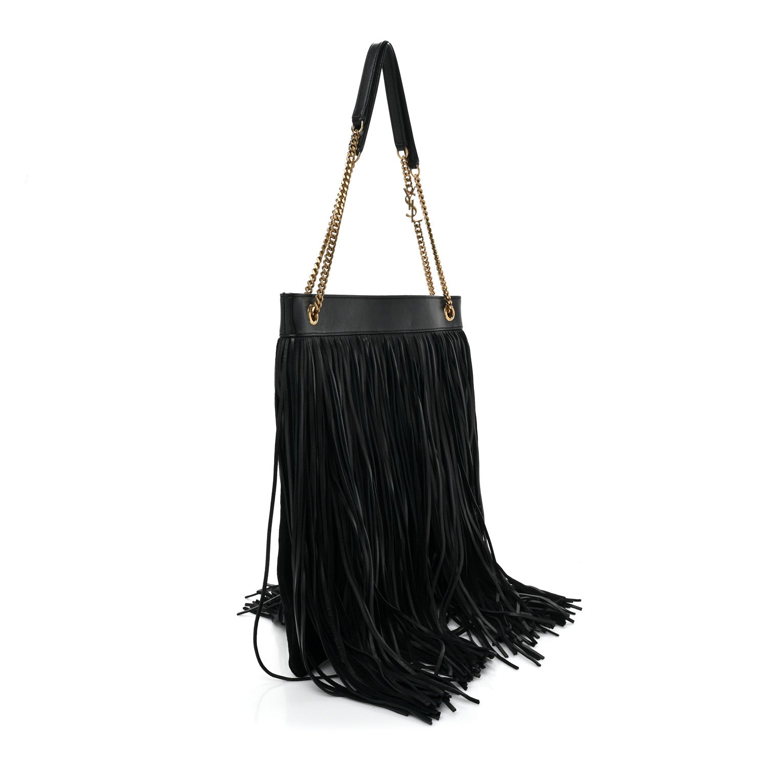 Saint Laurent Suede Calfskin Large Grace Fringed Hobo Bag Rope Black 3 of 9