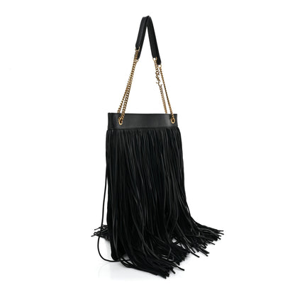 Saint Laurent Suede Calfskin Large Grace Fringed Hobo Bag Rope Black 3 of 9