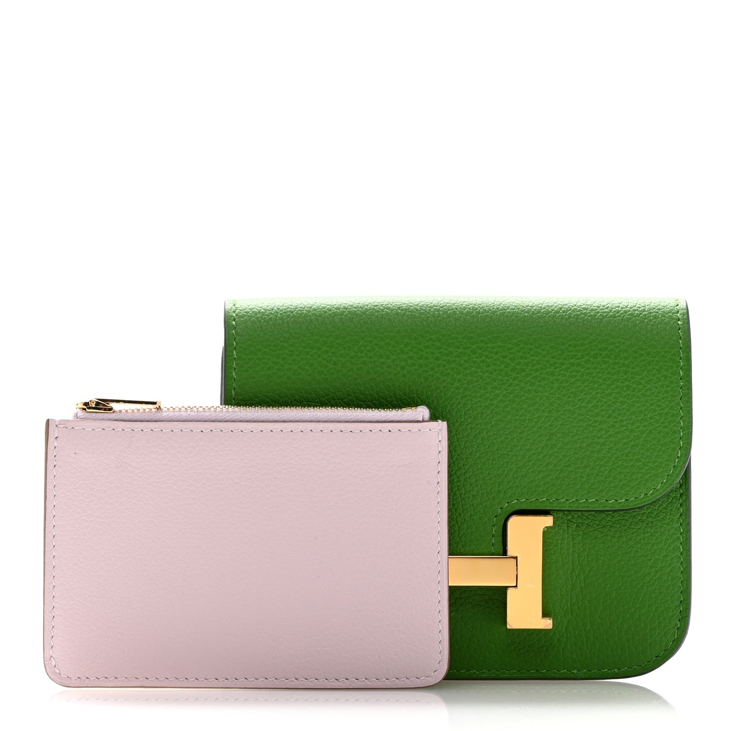 Hermes Evercolor Bi-Color Constance Slim Wallet Vert Yucca Mauve