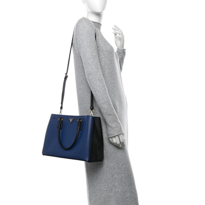 Prada Saffiano Lux Medium Tote Bluette Black 2 of 11