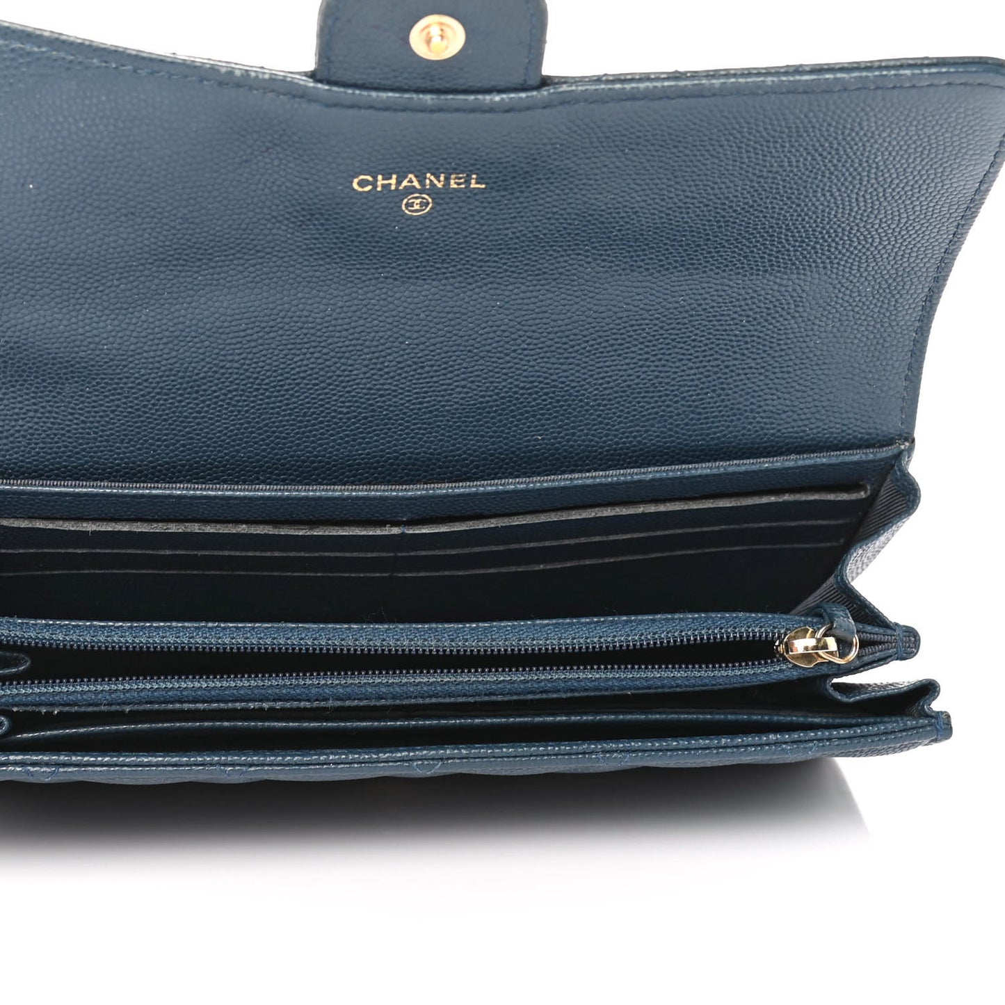 Caviar Quilted Large Gusset Flap Wallet Navy