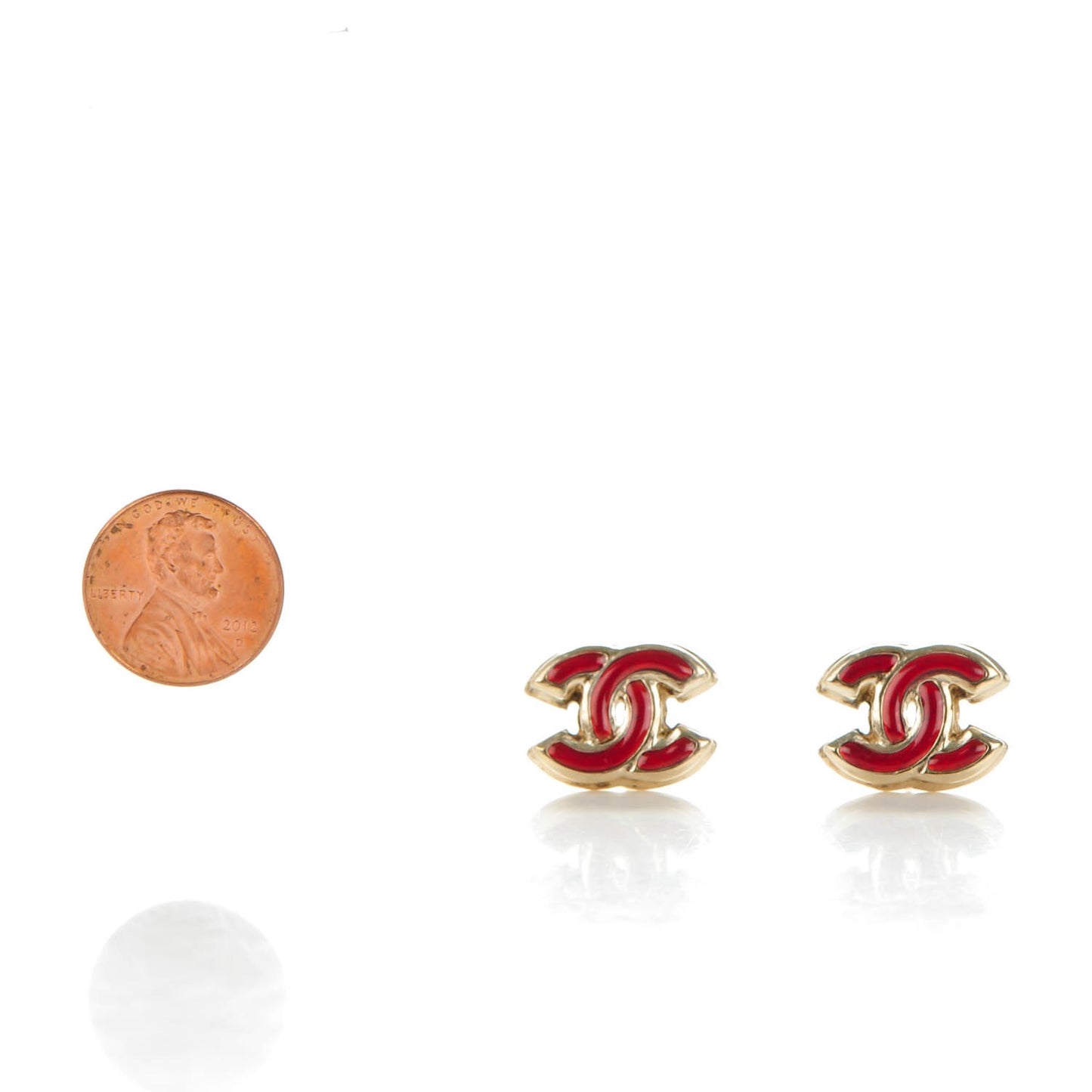 Enamel CC Earrings Red Light Gold