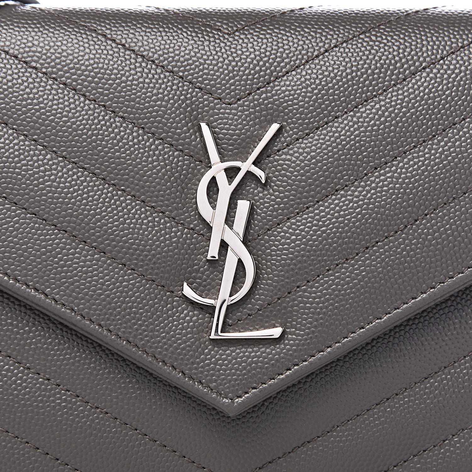 Saint Laurent Grain De Poudre Matelasse Chevron Monogram Envelope Chain Wallet Coal 9 of 10