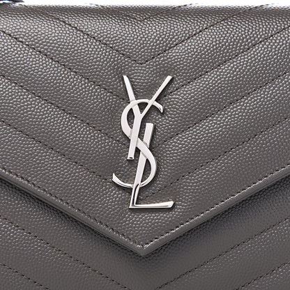 Saint Laurent Grain De Poudre Matelasse Chevron Monogram Envelope Chain Wallet Coal 9 of 10