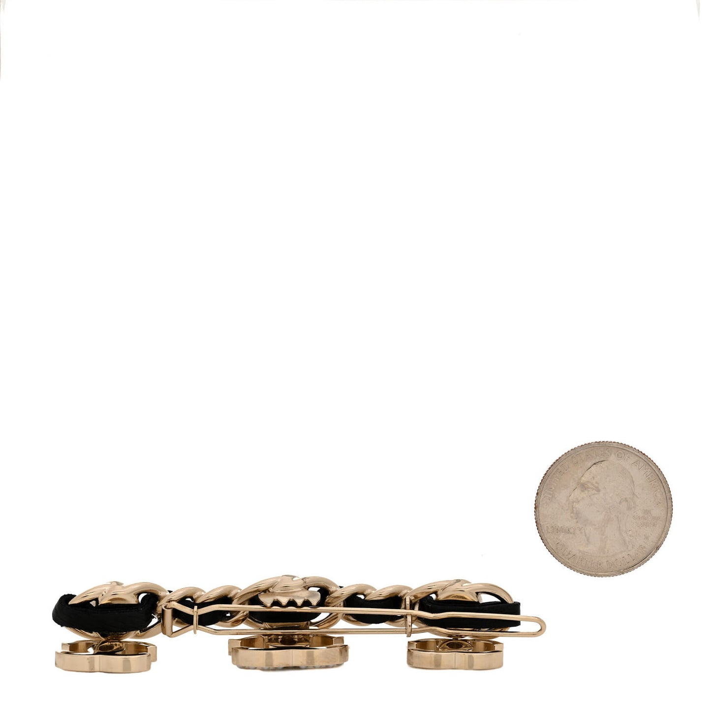 Metal Glass Lambskin Pearl CC Hair Clip Black Multicolor