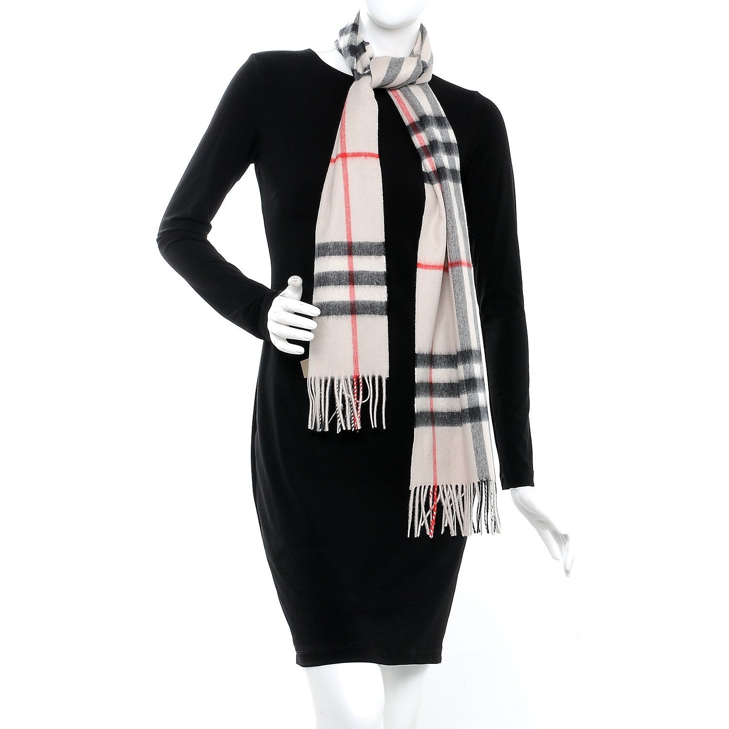 Burberry Cashmere Giant Check Fringe Scarf Stone 2 of 6