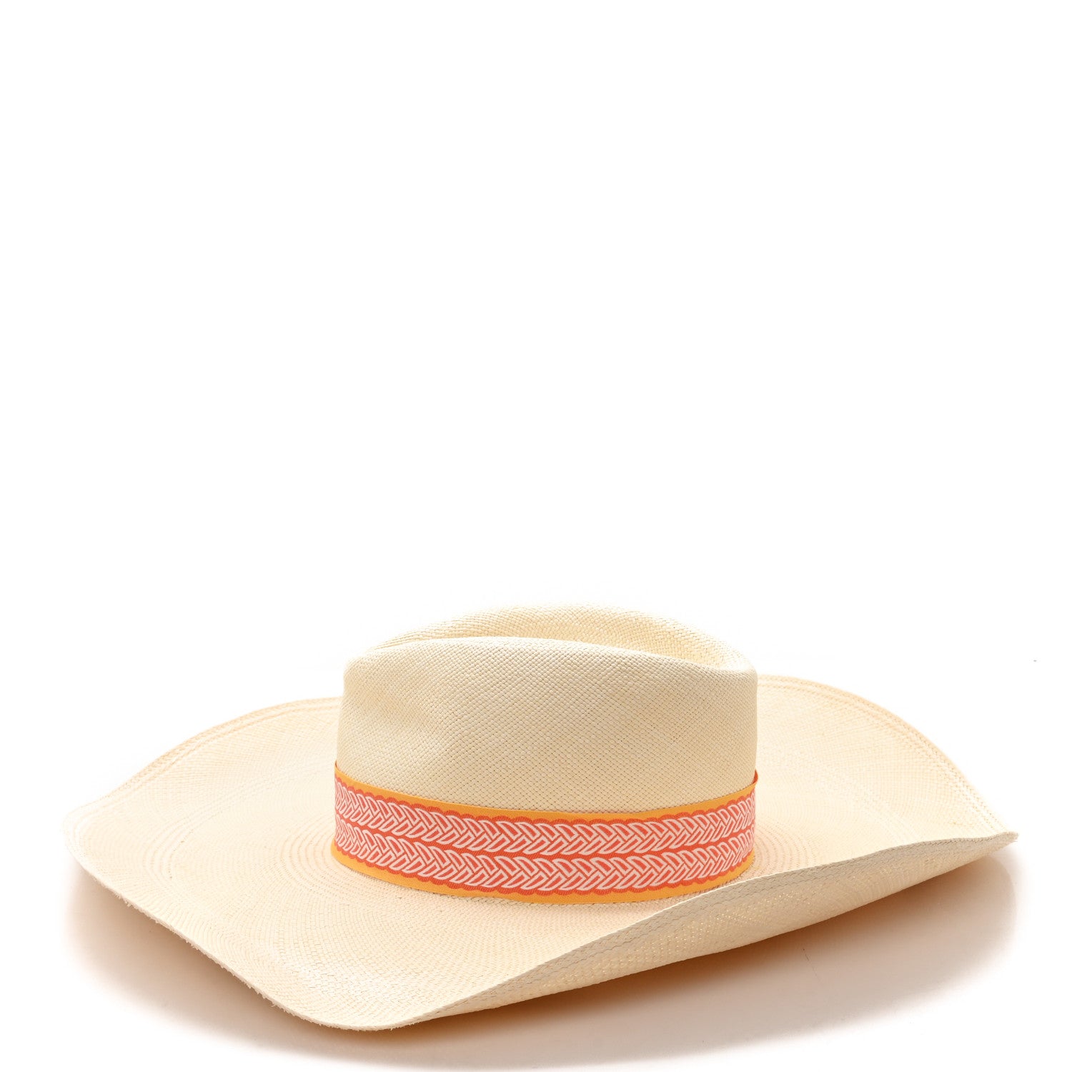 Hermes Straw Arizona Panama Brisa Hat 57 Naturel Orange 3 of 12
