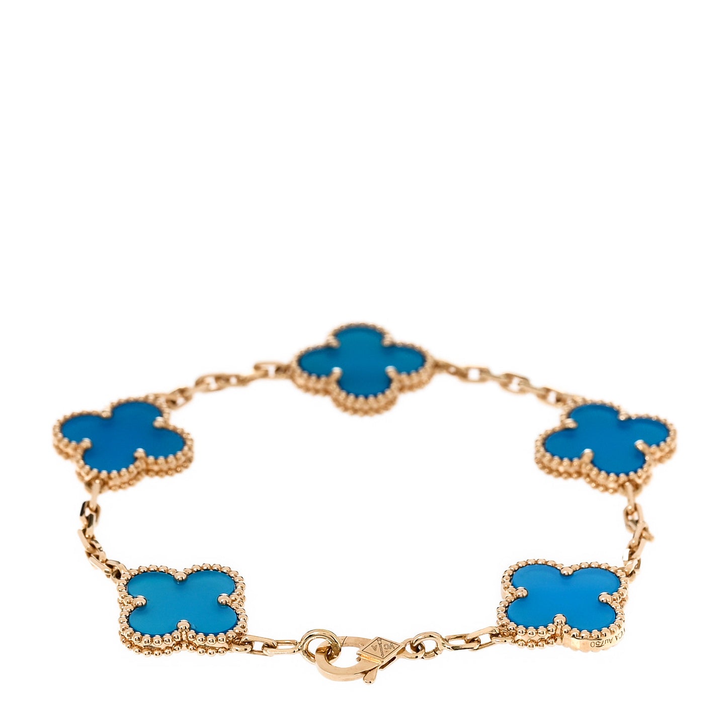18K Yellow Gold Blue Agate 5 Motifs Vintage Alhambra Bracelet