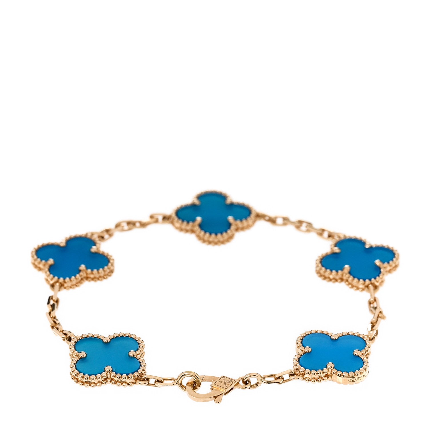Van Cleef & Arpels 18K Yellow Gold Blue Agate 5 Motifs Vintage Alhambra Bracelet 3 of 8