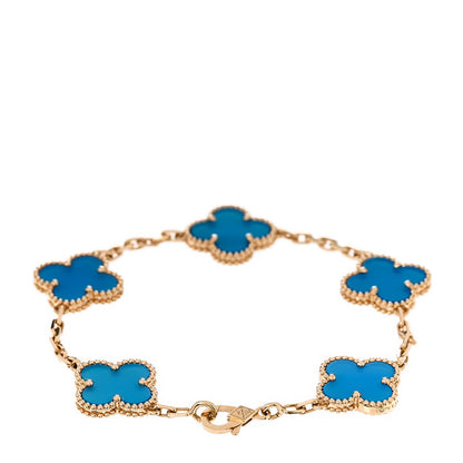 Van Cleef & Arpels 18K Yellow Gold Blue Agate 5 Motifs Vintage Alhambra Bracelet 3 of 8
