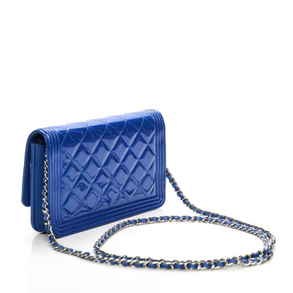 Chanel Patent Calfskin Quilted Boy Wallet On Chain WOC Dark Blue 3 of 9