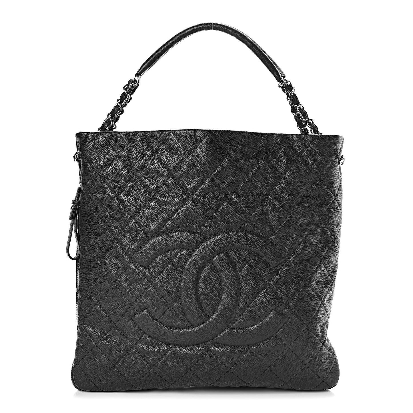 Caviar Quilted Expandable Zip Shoulder Bag Black