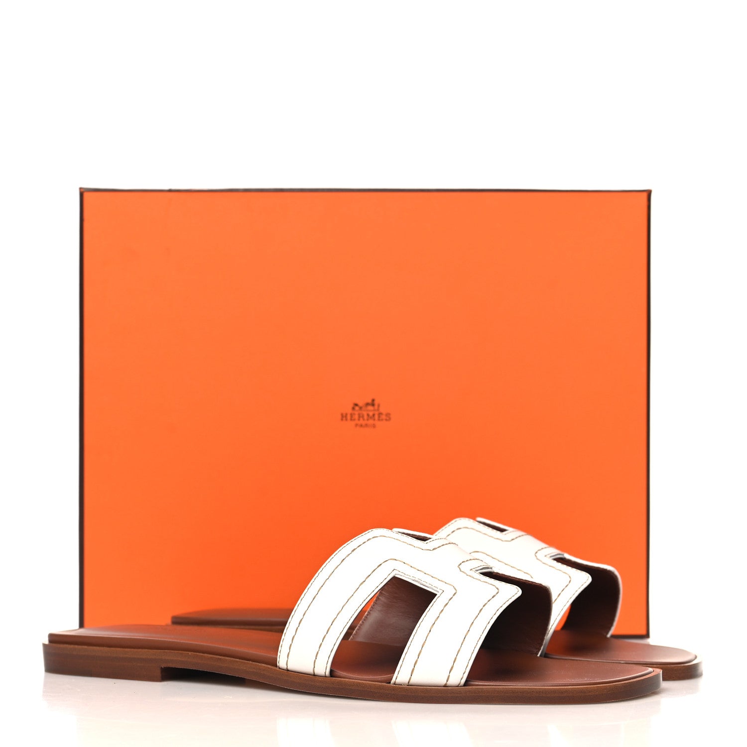 Hermes Calfskin Stitched Oran Sandals 40 White 10 of 10