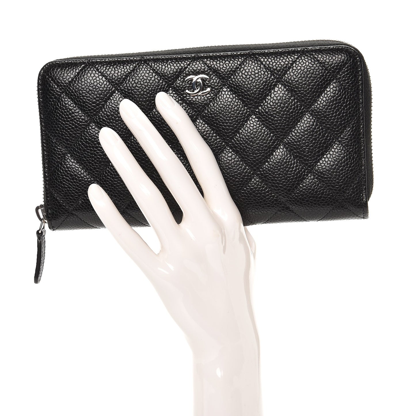 Caviar Quilted Large Gusset Zip Around Wallet Black