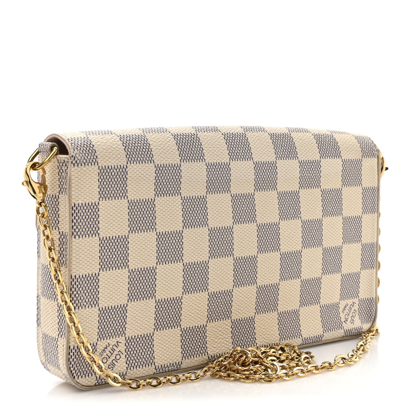 Damier Azur Pochette Felicie Chain Wallet Rose Ballerine