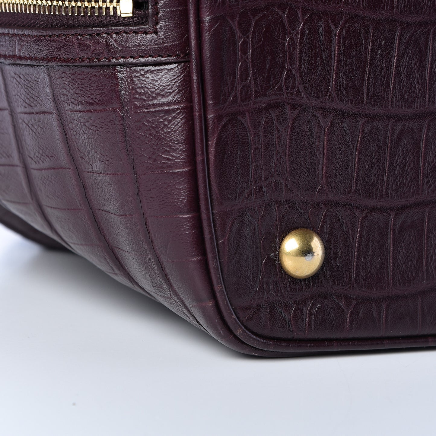 Calfskin Crocodile Embossed Large Emmanuelle Bucket Bag Burgundy
