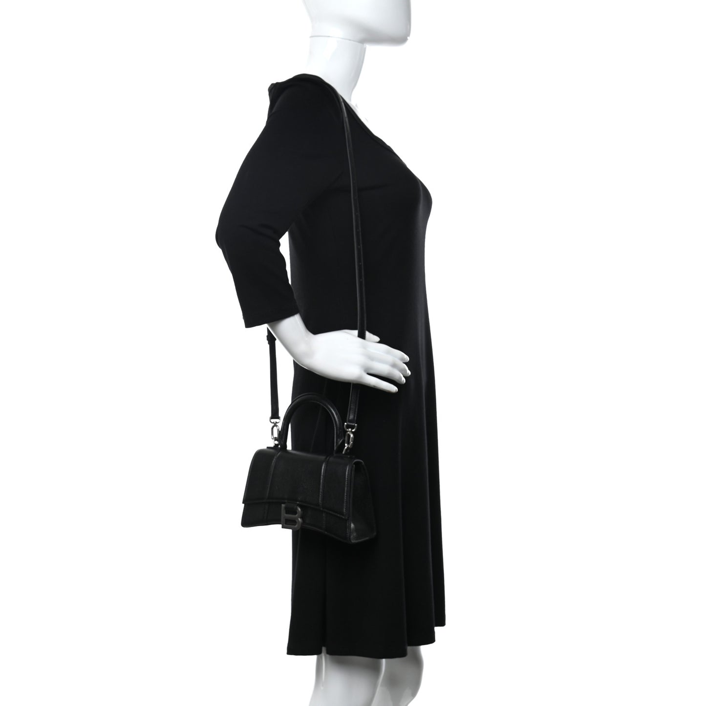 Grained Calfskin Hourglass Top Handle Bag XS Black