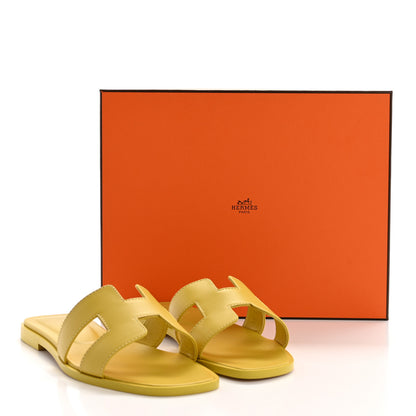 Hermes Box Calfskin Oran Sandals 37 Jaune Imperial 9 of 9