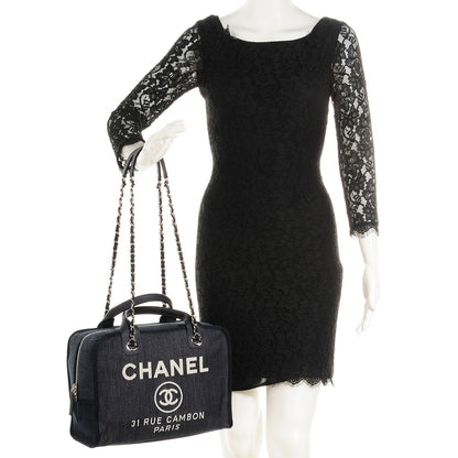 Chanel Denim Deauville Bowling Bag Dark Blue 2 of 7