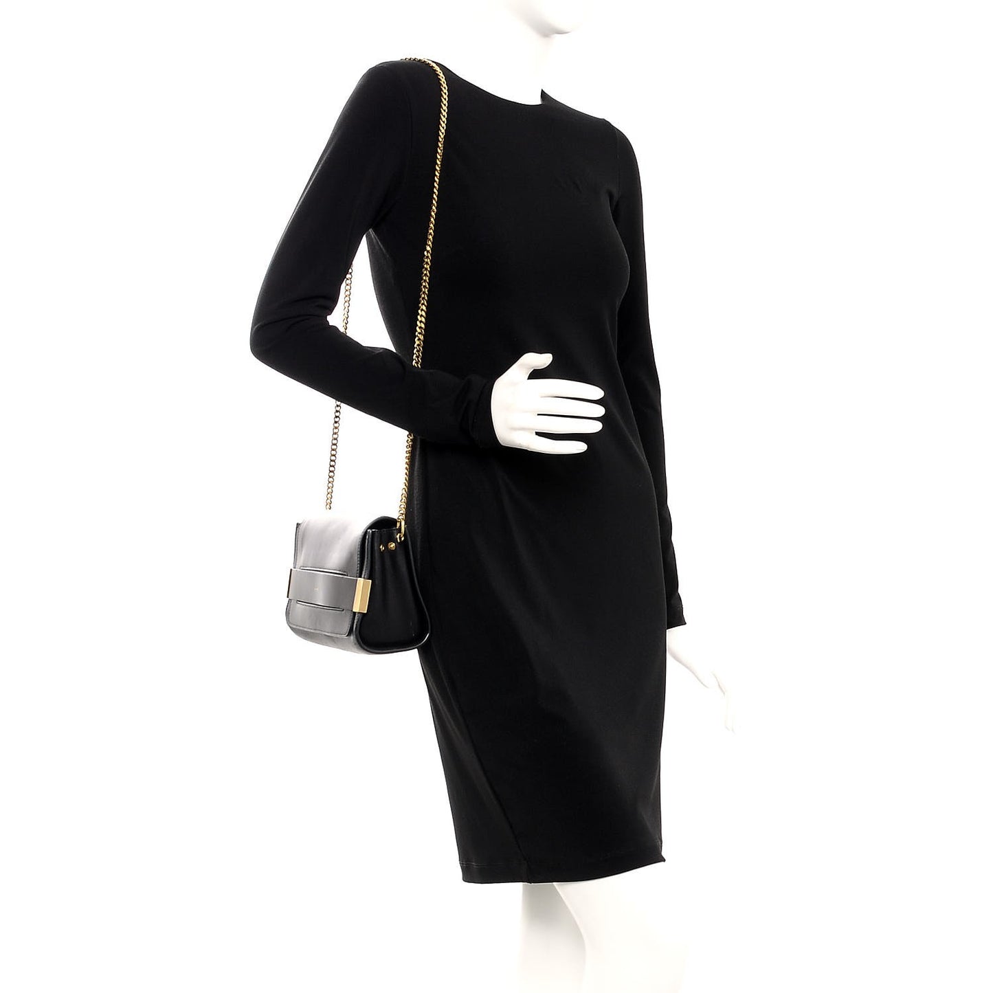 Lambskin Medium Elle Chain Clutch Black