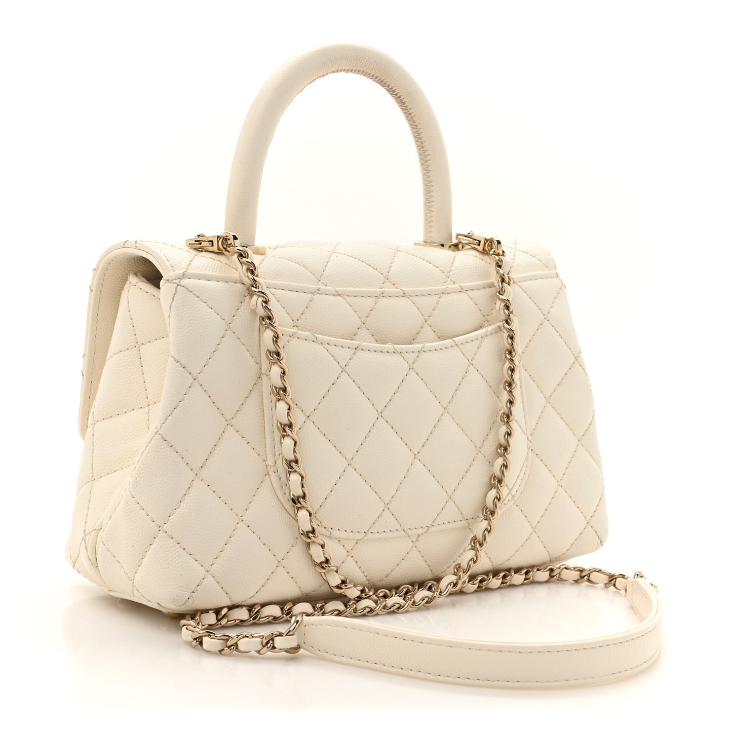 Caviar Quilted Mini Coco Handle Flap White