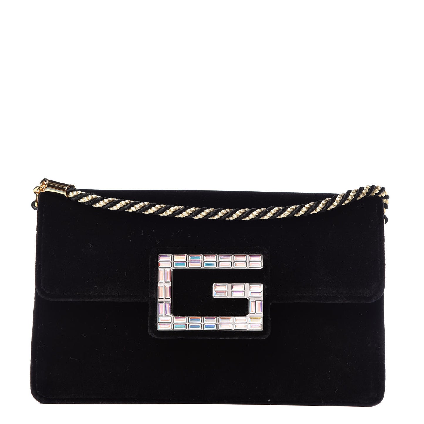 Velvet Crystal Square G Shoulder Bag Black