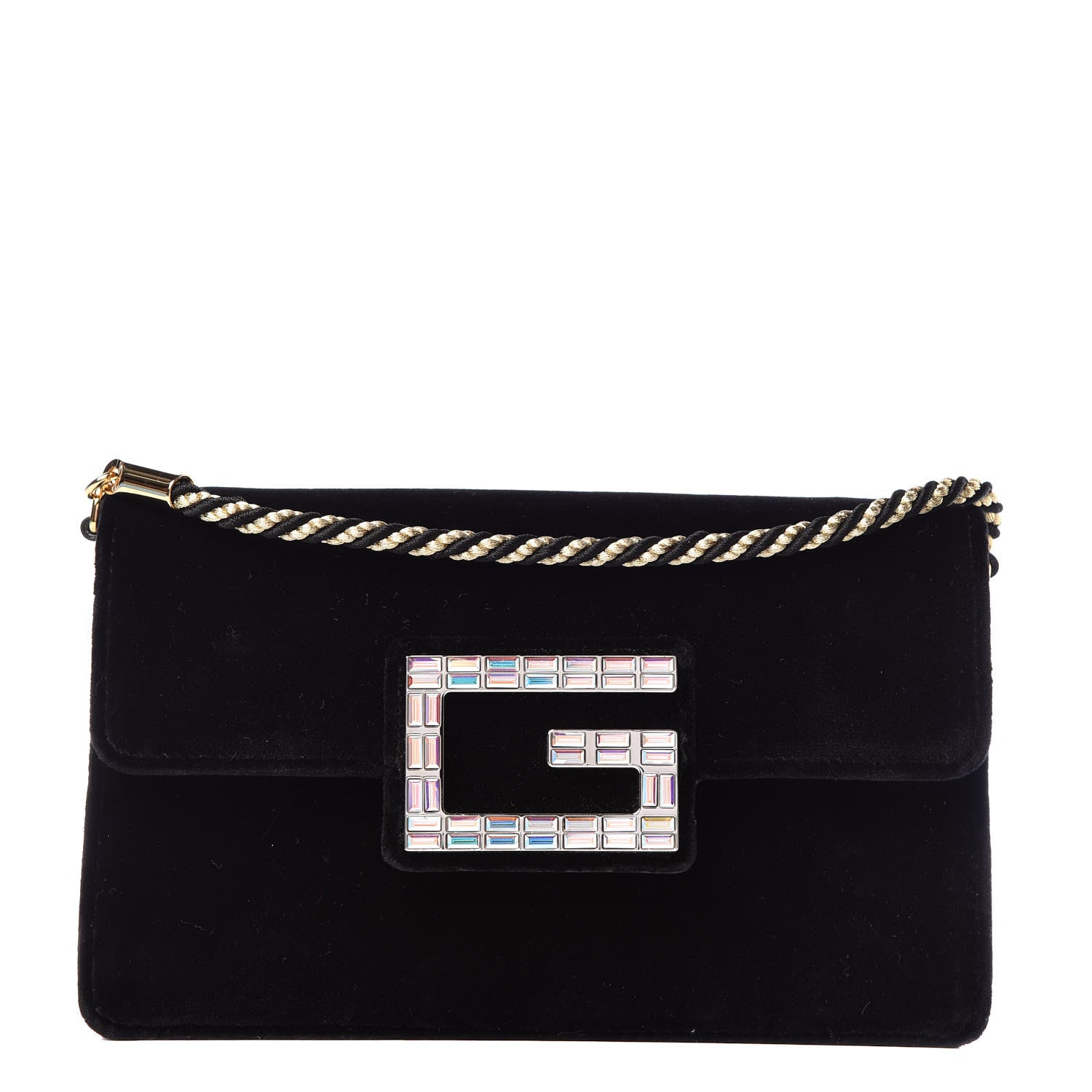 Gucci Velvet Crystal Square G Shoulder Bag Black 1 of 10