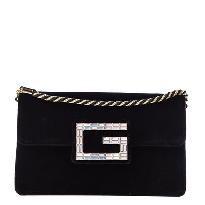 Gucci Velvet Crystal Square G Shoulder Bag Black 1 of 10