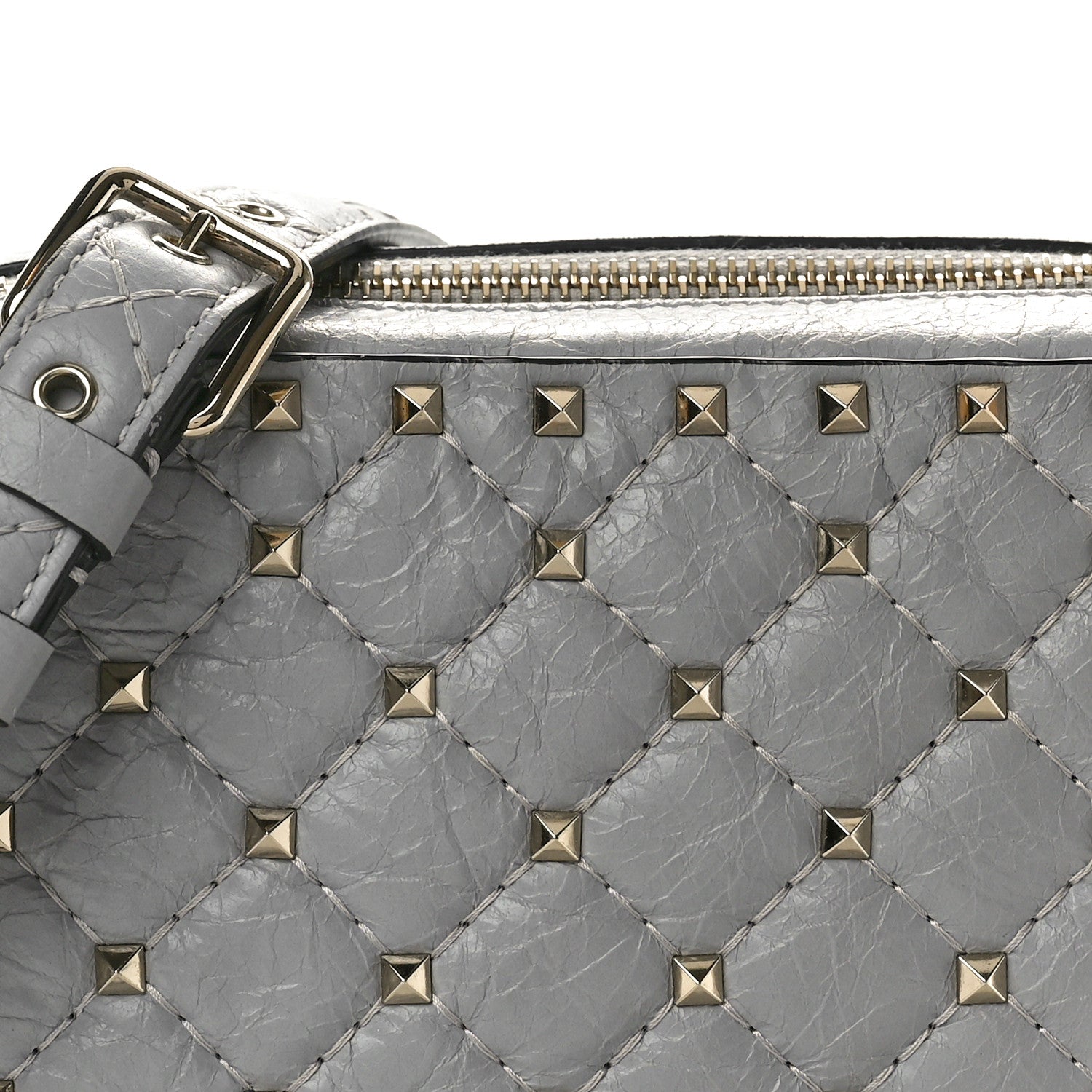 Valentino Garavani Craquele Nappa Rockstud Spike Camera Crossbody Bag Pastel Grey 7 of 9