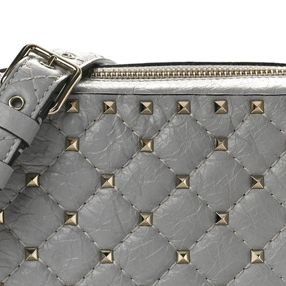 Valentino Garavani Craquele Nappa Rockstud Spike Camera Crossbody Bag Pastel Grey 7 of 9