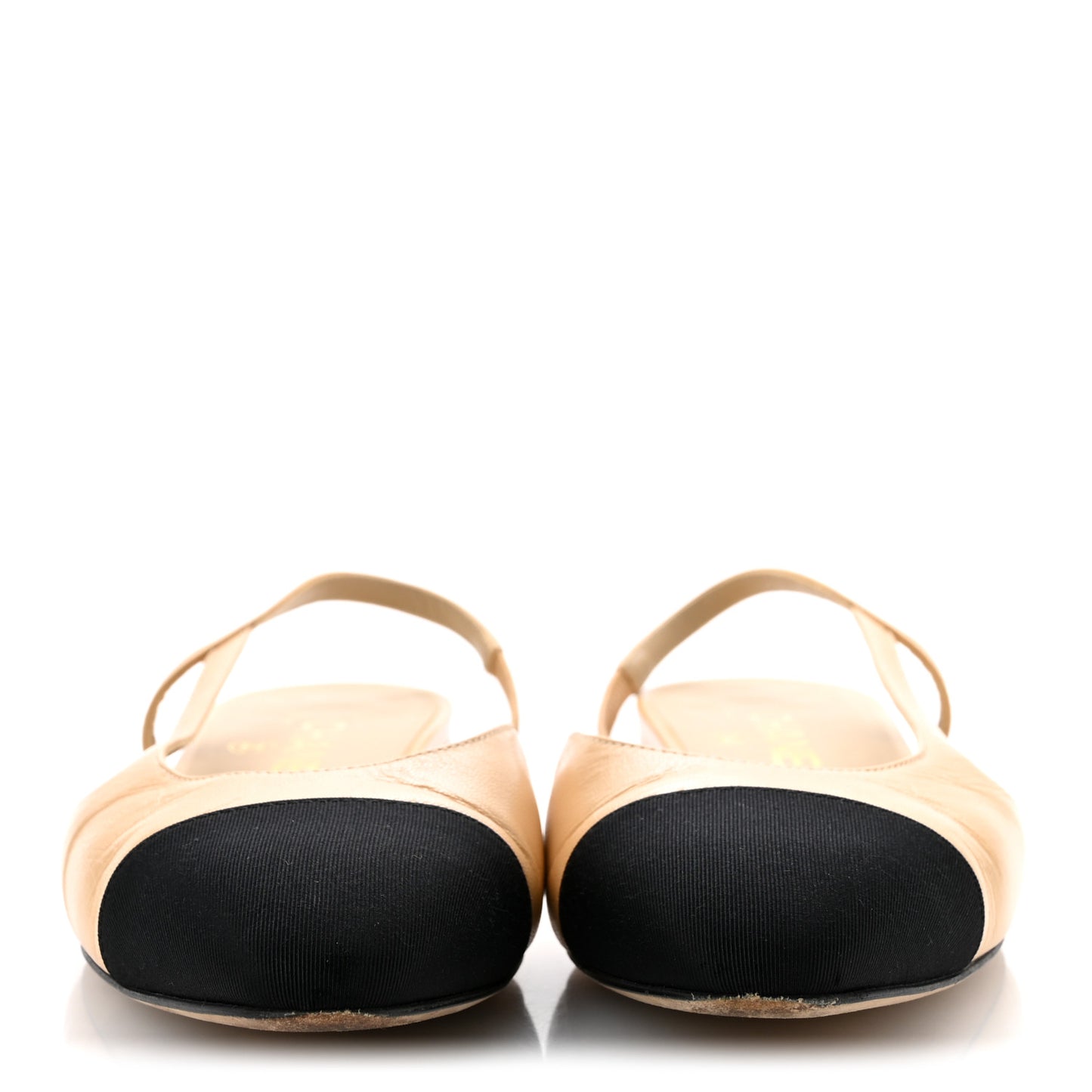 Goatskin Grosgrain Cap Toe CC Slingback Pumps 37.5 Beige Black